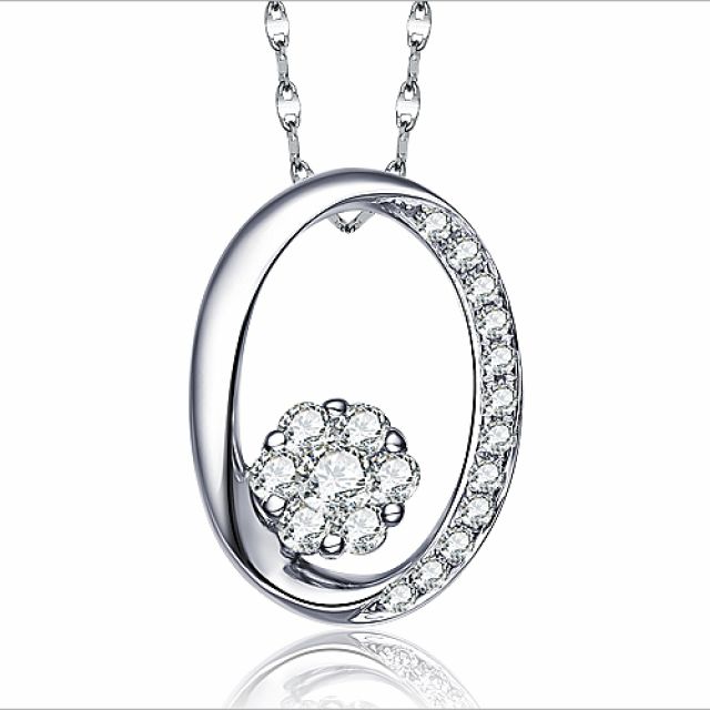 Pendentif O - Fleur préservée - Or blanc, diamants 0.19ct