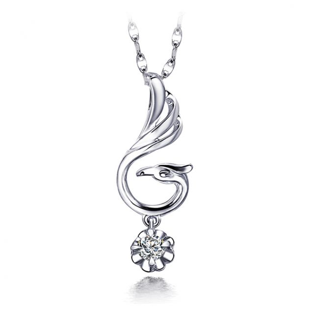 Pendentif cygne blanc - Solitaire diamant