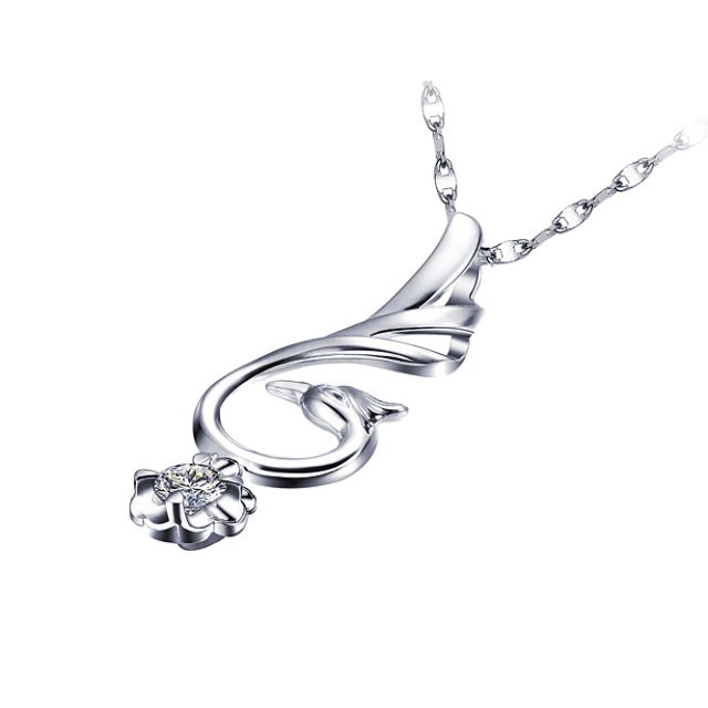 Pendentif cygne blanc - Solitaire diamant