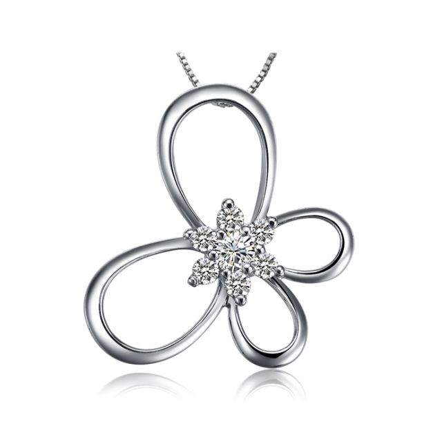 Pendentif fleur en papillon - Or blanc 18 carats - Diamants 0.10ct