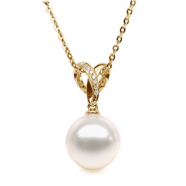 Pendentif bélière entrelacée or jaune - Perle de Chine blanche