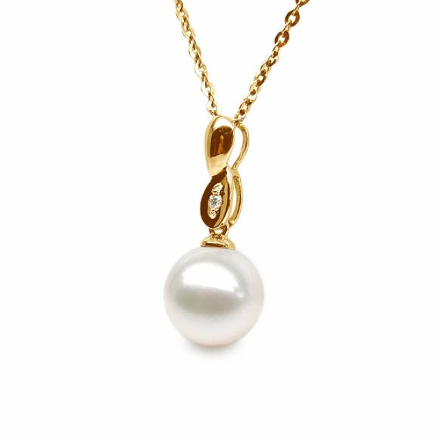 Pendentif entortillé en perle blanche - Or jaune 18cts, diamant