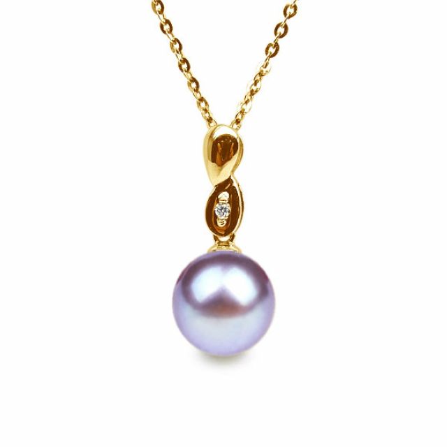 Pendentif entortillé en perle blanche - Or jaune 18cts, diamant