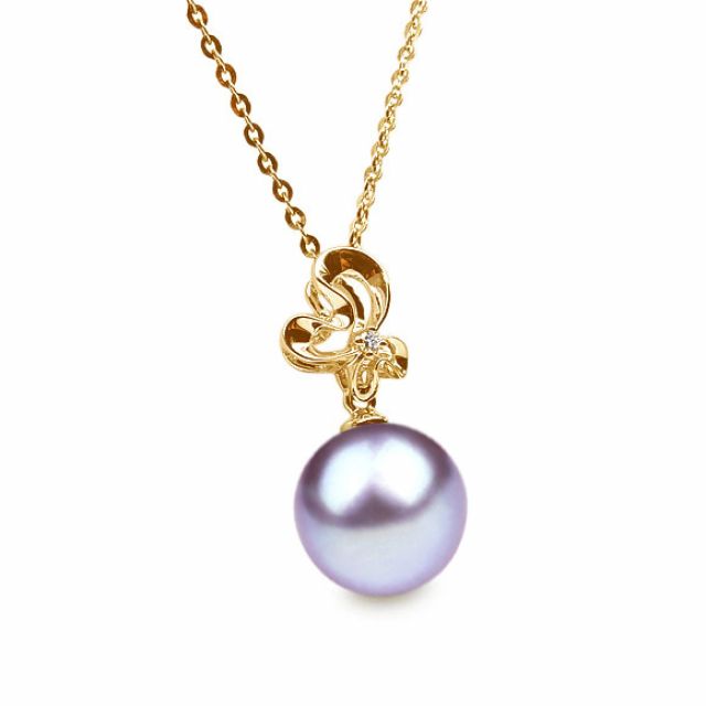 Pendentif fleur sauvage or jaune - Perle d'eau douce et diamant