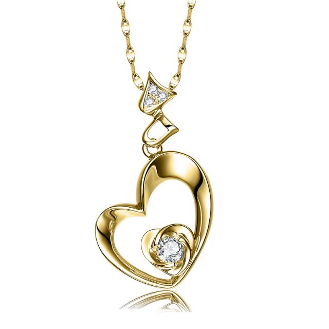 Pendentif Coeur de Rose - Diamants, or jaune