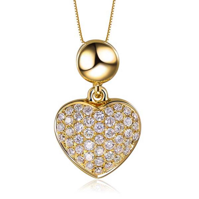 Pendentif coeur pavé de diamants - Or jaune et diamants 0.23ct