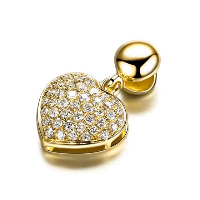 Pendentif coeur pavé de diamants - Or jaune et diamants 0.23ct