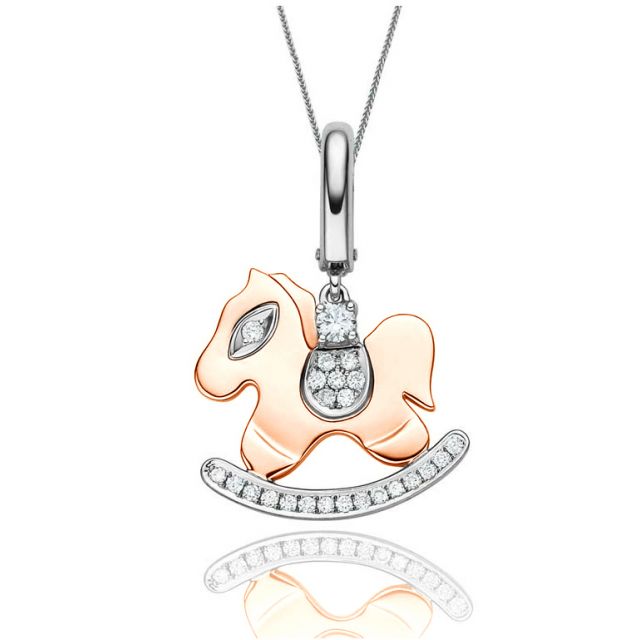 Pendentif ludique 2 ors - Le cheval à bascule - Diamants 0.145ct