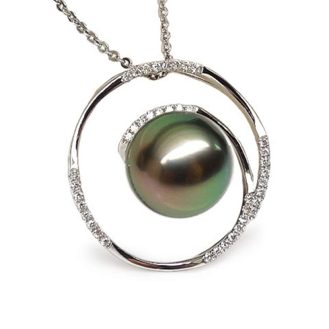 Pendentif cercle - La roue tourne - Perle de Tahiti - Or blanc, diamants