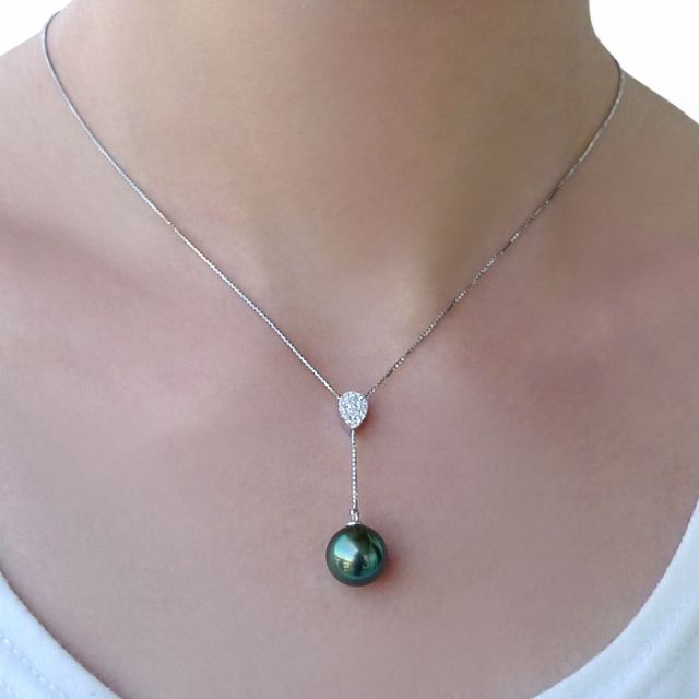 Collier pendentif or blanc et perle de Tahiti - Pendant nacré