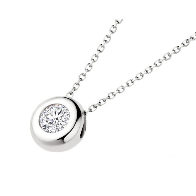 Pendentif solitaire or blanc - Solitaire collier diamant clos personnalisable