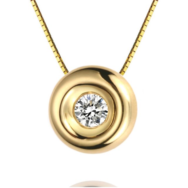 Collier solitaire pendentif or jaune - Diamant serti clos 0.10ct