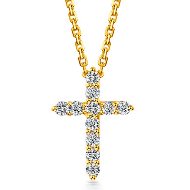 Pendentif religieux forme croix Or jaune, Diamants