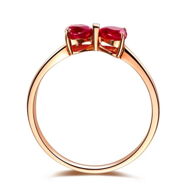 Bague or rose rubis taille coeur - Noeud papillon