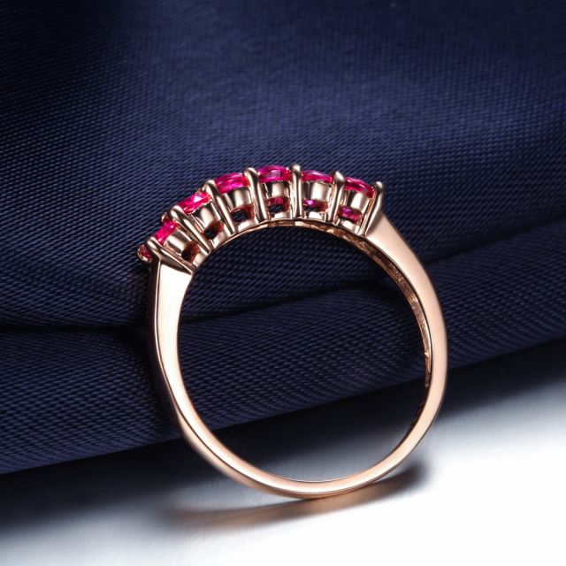 Bague rubis or rose - Anneau pavé de 6 rubis