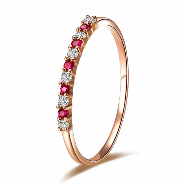 Bague anneau rubis, diamants - Or rose 18 carats