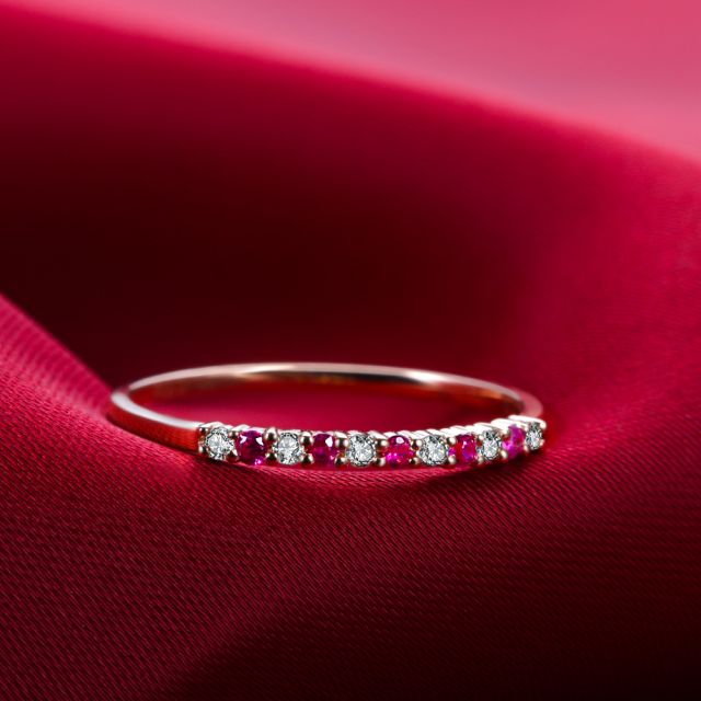 Bague anneau rubis, diamants - Or rose 18 carats