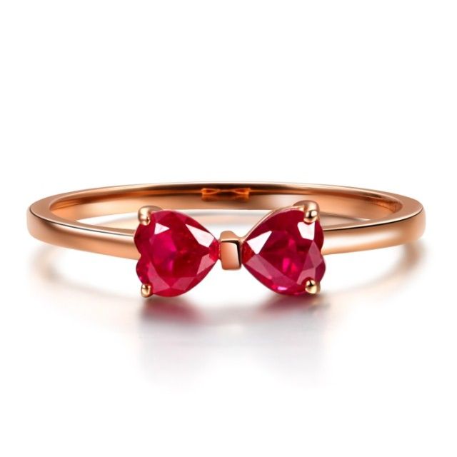 Bague or rose rubis taille coeur - Noeud papillon