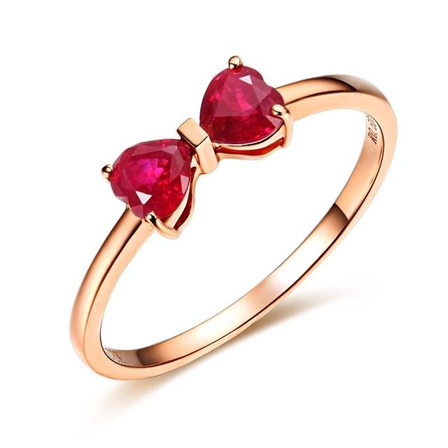 Bague or rose rubis taille coeur - Noeud papillon