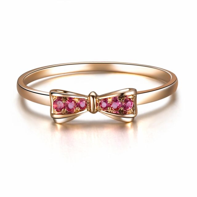 Bague noeud papillon - Or rose, rubis