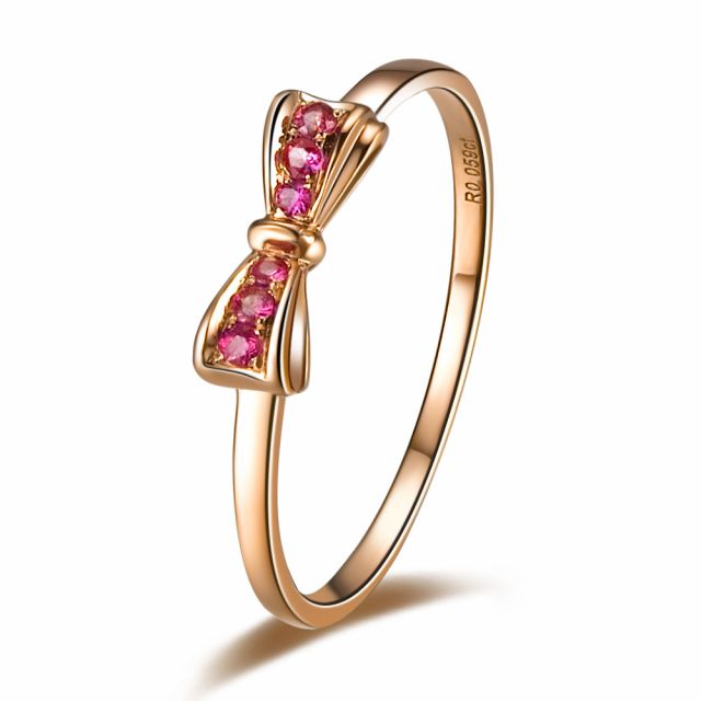 Bague noeud papillon - Or rose, rubis