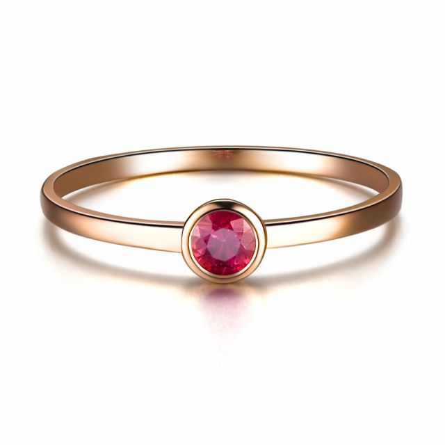 Bague anneau solitaire en rubis - Or rose 18cts - Sertissage clos