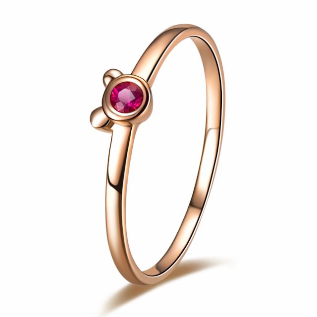 Bague solitaire rubis - Or rose 18 carats - Mon petit ourson