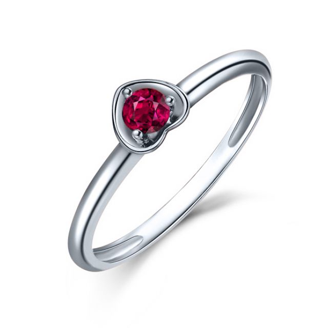 Bague rubis et or blanc - Monture coeur