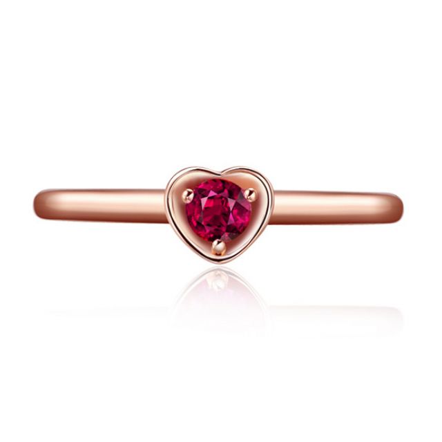 Bague rubis et or rose - Monture coeur