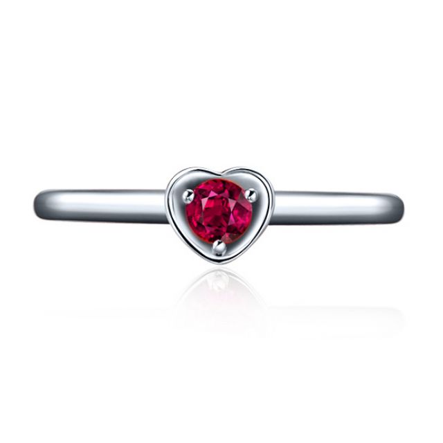 Bague rubis et or blanc - Monture coeur