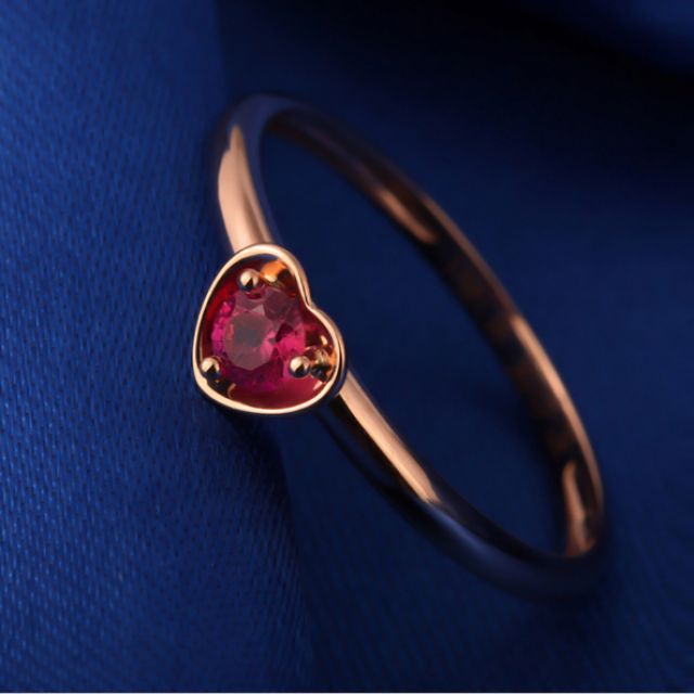 Bague rubis et or rose - Monture coeur