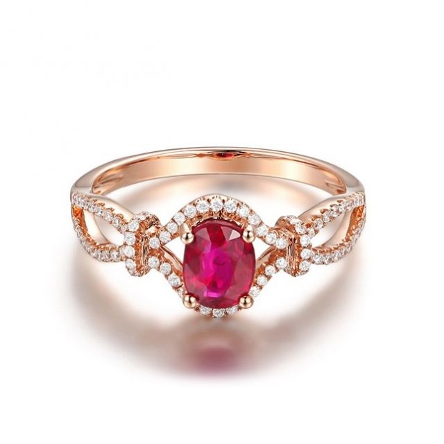 Bague rubis 1 carat or rose. Diamants sertis