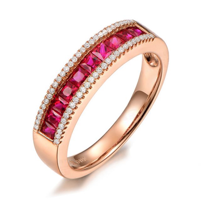 Bague rubis diamant or rose - Lumière Érubescente