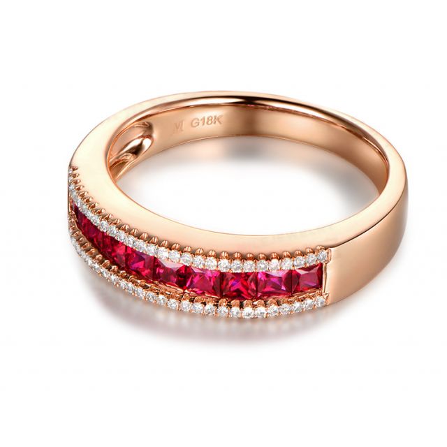 Bague rubis diamant or rose - Lumière Érubescente