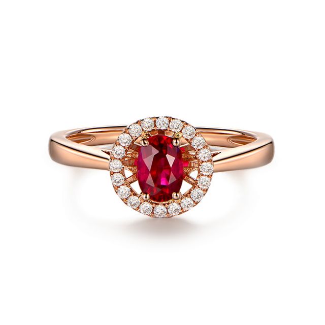 Bague rubis 0.65ct, Or rose et diamants. Emmène-moi