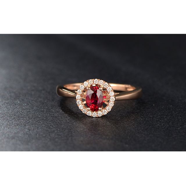 Bague rubis 0.65ct, Or rose et diamants. Emmène-moi