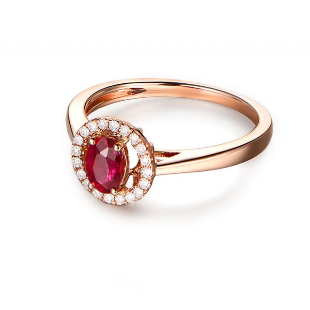 Bague rubis 0.65ct, Or rose et diamants. Emmène-moi