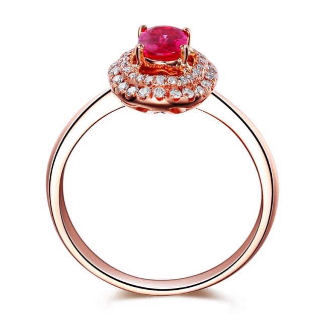 Bague de fiançailles rubis diamants et or rose - Forme ovale