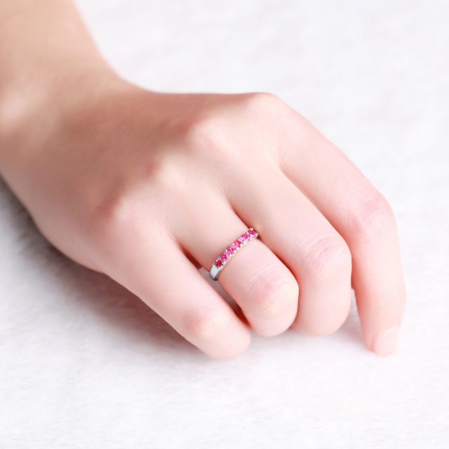 Bague rubis or blanc - Anneau pavé de 6 rubis