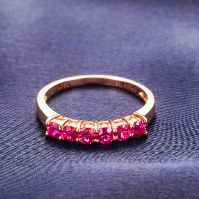 Bague rubis or rose - Anneau pavé de 6 rubis