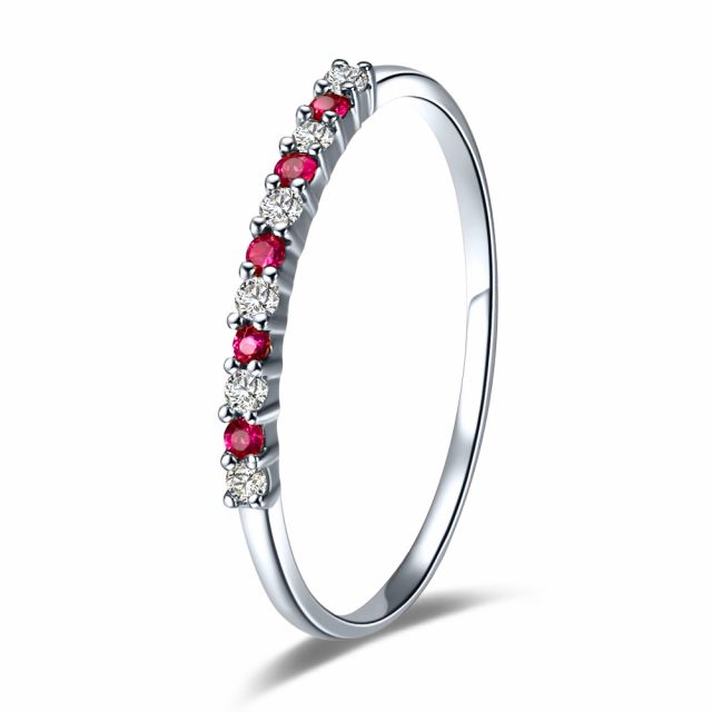 Bague rubis anneau, diamants - Or blanc 18 carats