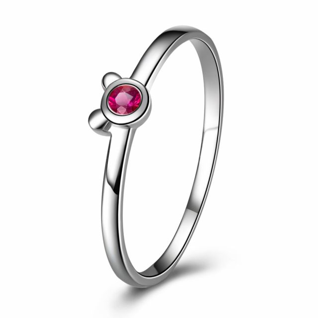 Bague solitaire rubis - Or blanc 18 carats - Mon petit ourson