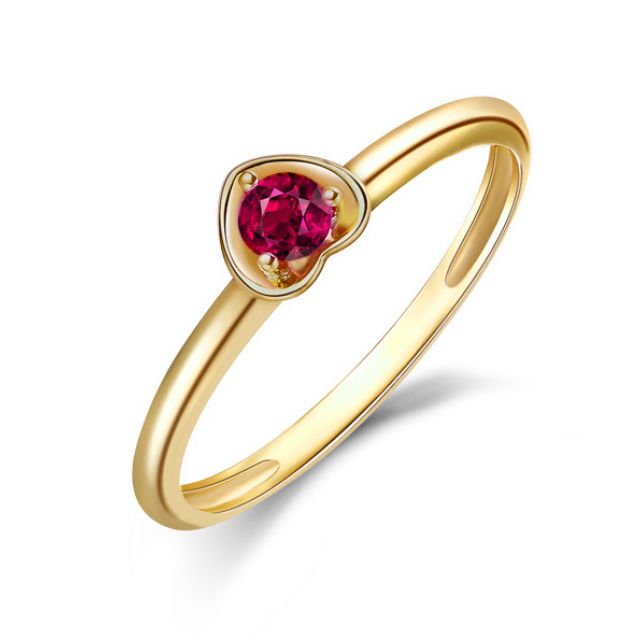 Bague rubis et or jaune - Monture en forme de coeur