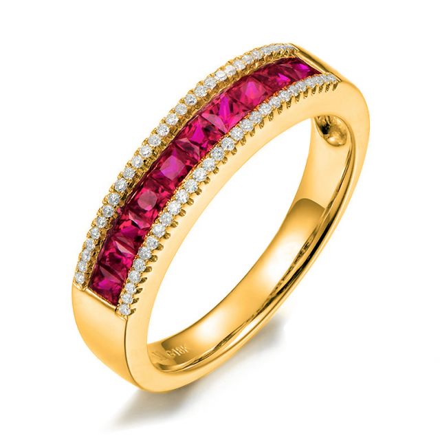 Bague rubis diamant or jaune - Lumière Érubescente