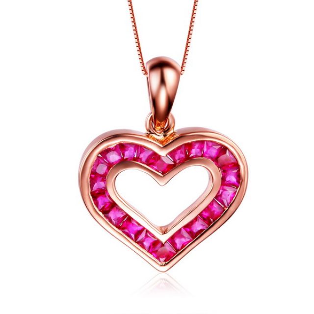 Pendentif double coeur scellés - Or rose et Rubis de Birmanie