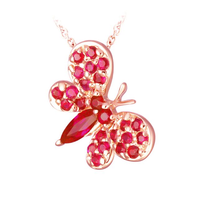 Pendentif papillon or rose - Rubis de Birmanie