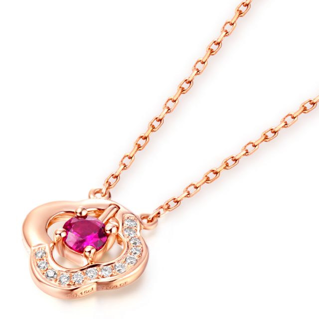 Pendentif fleur Or rose -  Rubis et Diamants en pendeloque