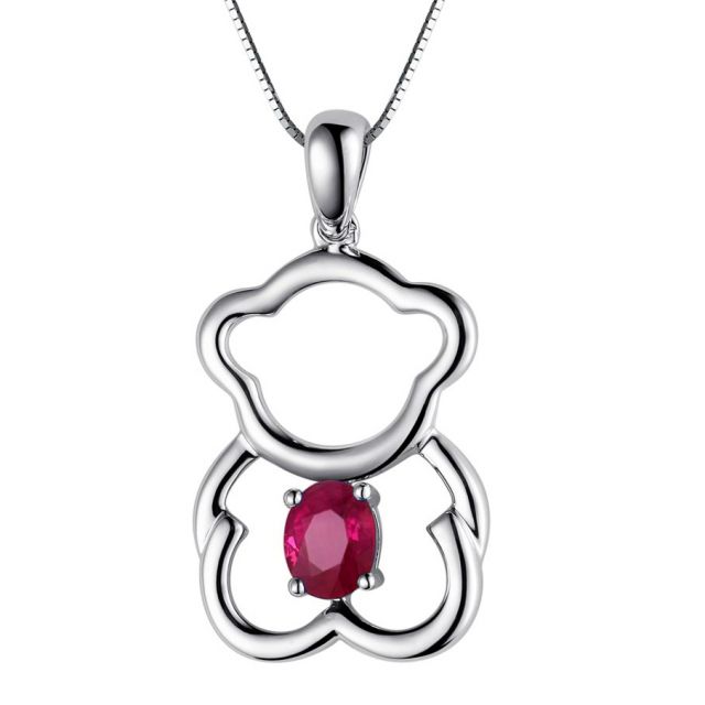 Pendentif or blanc rubis 0.35 carat - Mon petit ourson