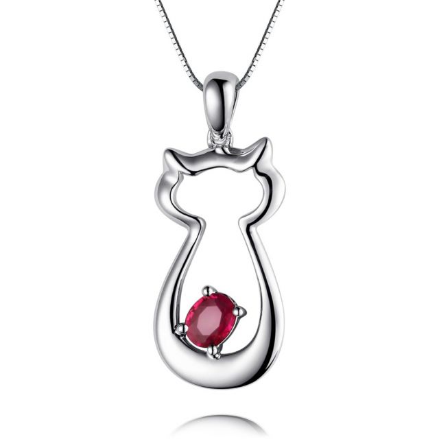 Pendentif rubis or blanc - Mon petit chaton