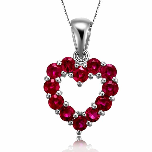 Pendentif coeur - Or blanc et Rubis de Birmanie